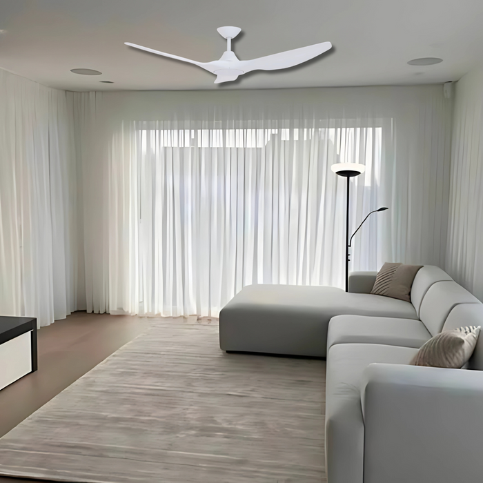 DOMUS STRIKE White ceiling fan with 3 blades and a modern minimalist design