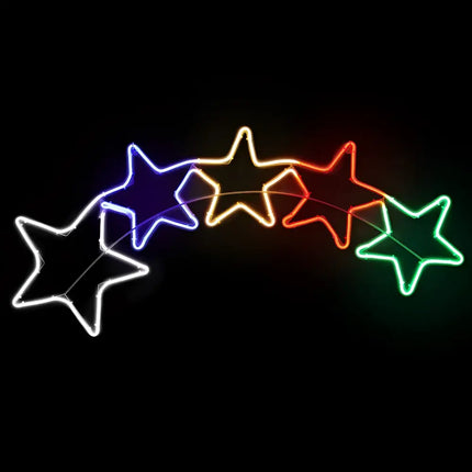 Rainbow-colored star string lights used for outdoor Holiday decoration on LED Rope Light