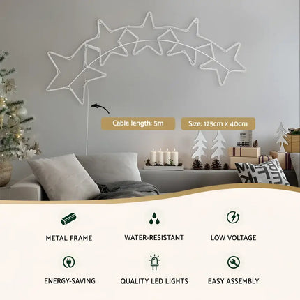 White star-shaped Christmas light decoration on 1.25M LED Rope Light for outdoor use