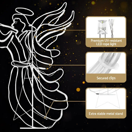 Illuminated angel figure with highlighted features on 1.44M Christmas Motif LED Rope Light