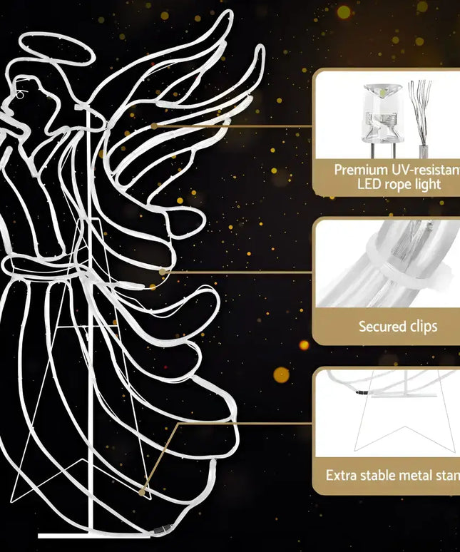 Illuminated angel figure with highlighted features on 1.44M Christmas Motif LED Rope Light