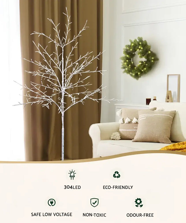 Illuminated white birch tree from the 1.5M Christmas Tree 304 LED Jingle Jollys display
