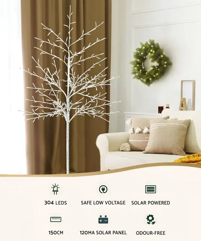 White LED birch tree from 1.5M Christmas Tree 304 LED Solar Jingle Jollys display