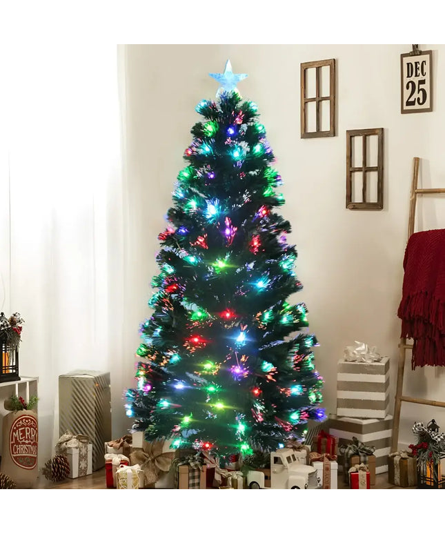 Illuminated fiber optic Christmas tree with multicolored bell lights for festive decor