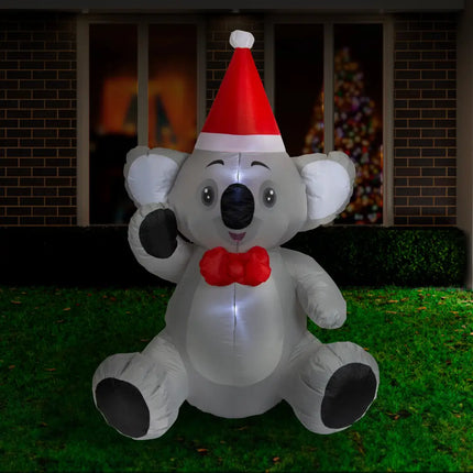 Inflatable Koala with Santa hat showcasing the 1.5M Sitting Koala Christmas Inflatable