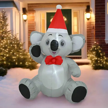 Inflatable Sitting Koala Christmas decoration with Santa hat and bow tie for holiday season