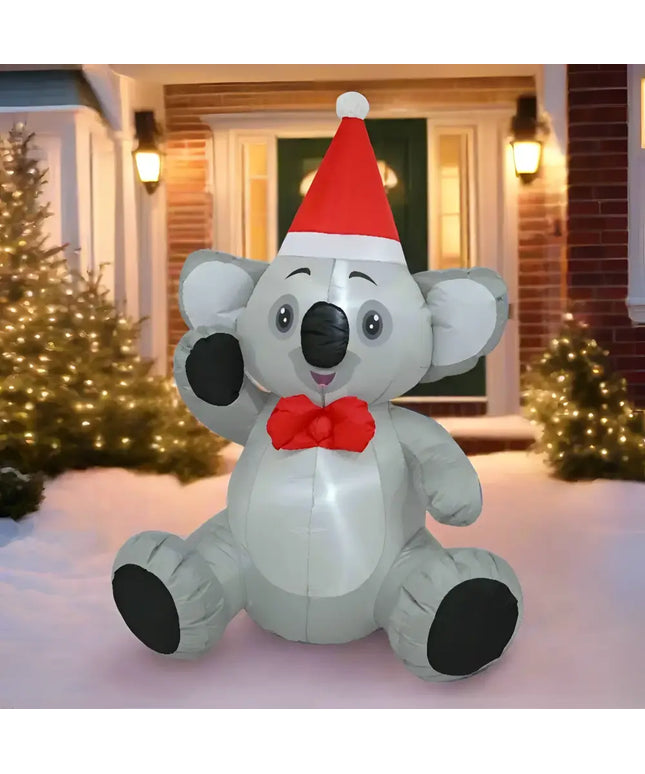 Inflatable Sitting Koala Christmas decoration with Santa hat and bow tie for holiday season