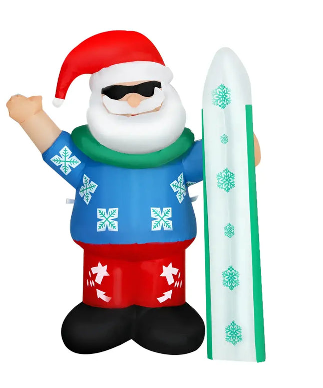 Inflatable Santa with skis illuminated for Christmas decorations, 1.6M festive display