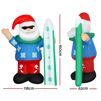 Inflatable Santa Claus with skis illuminated as part of 1.6M Christmas Inflatable Santa Decorations