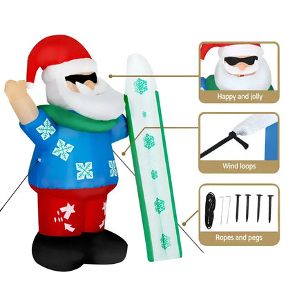 Inflatable Santa with skis from 1.6M Christmas Inflatable Santa Illuminated Decorations