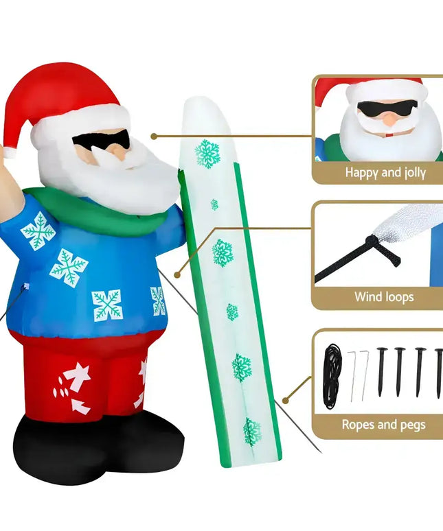 Inflatable Santa with skis from 1.6M Christmas Inflatable Santa Illuminated Decorations