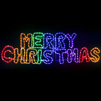 Colorful Merry Christmas light display on 1.6M Christmas Lights Motif 360 LED Rope Light outdoor decoration