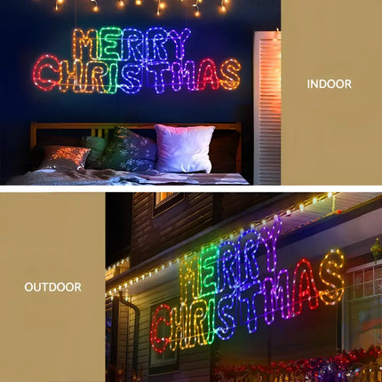 Illuminated Merry Christmas sign on 1.6M Christmas Lights Motif LED Rope Light outdoor decoration