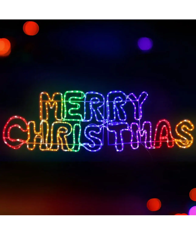 Colorful Merry Christmas light display on 1.6M Christmas Lights Motif LED Rope Light