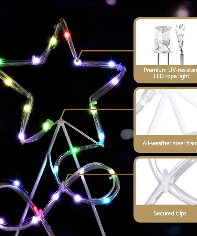 Illuminated star-shaped outdoor decoration on 1.7M Colour Changing LED RGB Motif Lights Christmas Tree