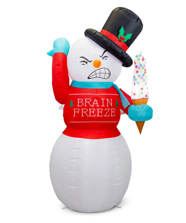 Inflatable angry snowman holding ice cream, 1.8M Brain Freeze LED Snowman display