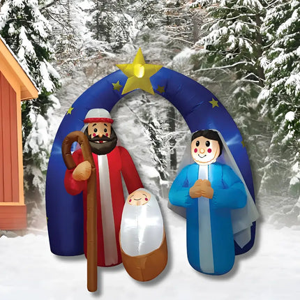 Inflatable nativity scene with LED lights for Christmas, 1.8 meters tall