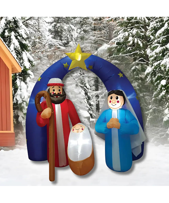 Inflatable nativity scene with LED lights for Christmas, 1.8 meters tall