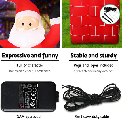 Inflatable Santa Claus features illuminated design for festive Christmas decorations