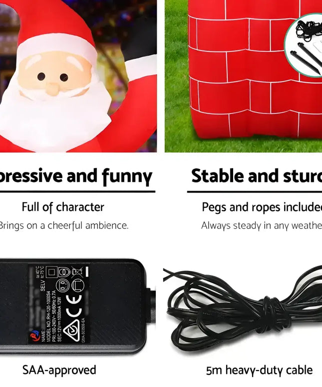 Inflatable Santa Claus features illuminated design for festive Christmas decorations