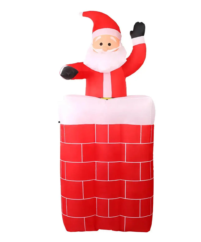 Inflatable Santa Claus emerging from chimney as illuminated Christmas decoration