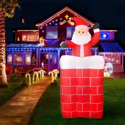 Inflatable Santa in chimney as part of 1.8M Christmas Inflatable Santa Pop Up Decorations
