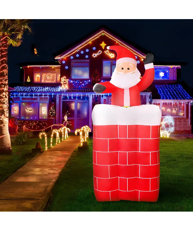 Inflatable Santa in chimney as part of 1.8M Christmas Inflatable Santa Pop Up Decorations