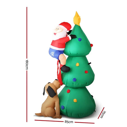 Inflatable Christmas decoration featuring Santa, tree, and dog with illumination