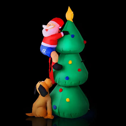 Inflatable Santa climbing Christmas Tree with Dog, part of 1.8M Illuminated Christmas Decorations