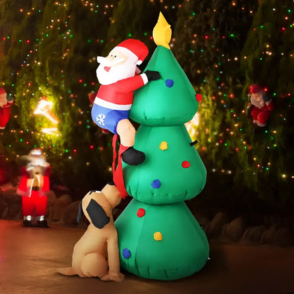 Inflatable Santa climbing Christmas Tree with Dog, illuminated 1.8M Christmas decoration