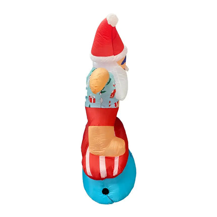 Inflatable Santa surfing on a bell with LED lights for Christmas beach decoration