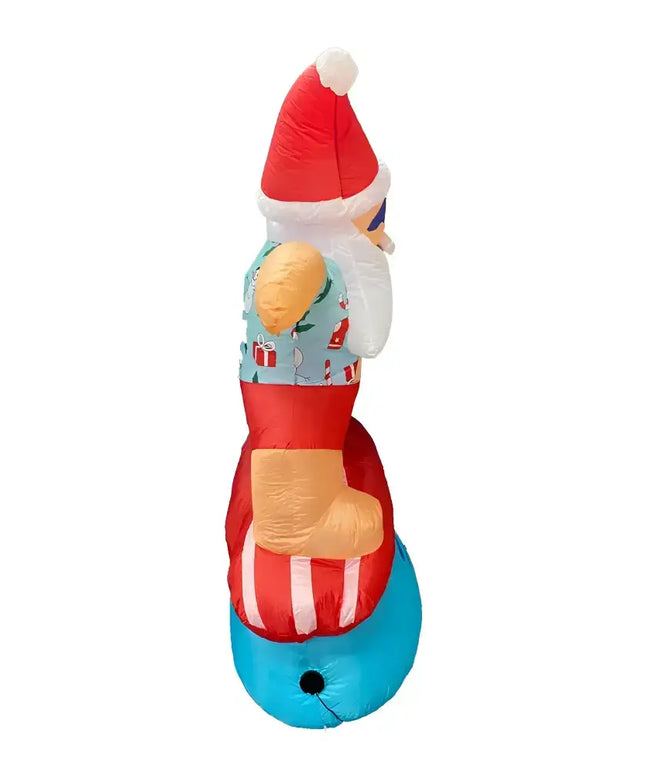 Inflatable Santa surfing on a bell with LED lights for Christmas beach decoration