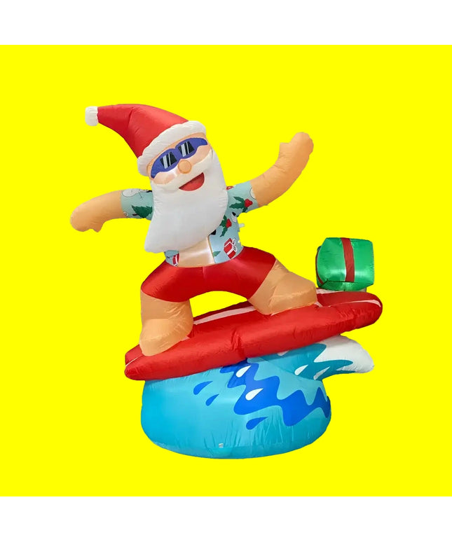 Inflatable Santa Claus surfing with LED lights for Christmas beach decor display