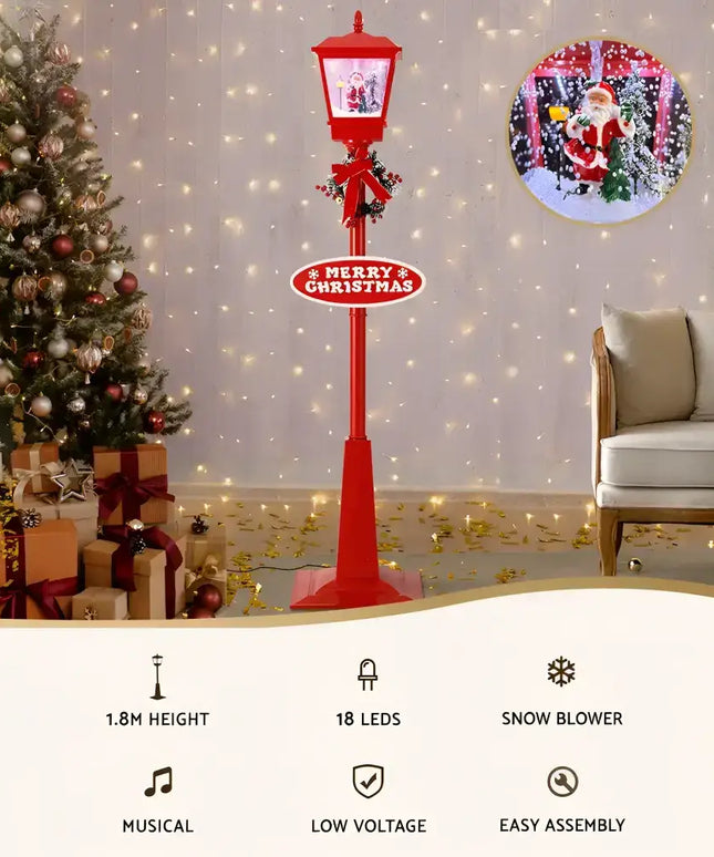 Red Christmas-themed lamp post from the 1.8M Musical Christmas Post Lamp LED outdoor decorations collection