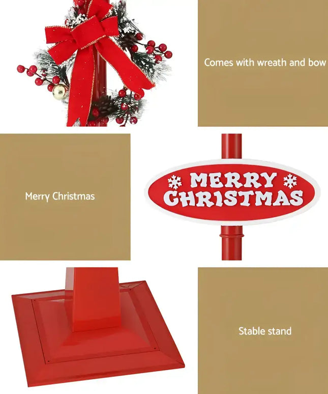 Christmas sign with wreath and stand from 1.8M Musical Christmas Post Lamp LED Outdoor Decorations