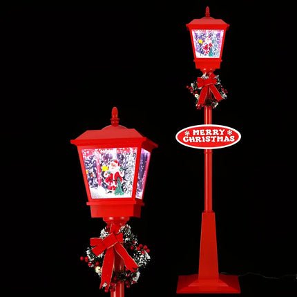 Red Christmas snow globe lamp post for outdoor holiday decoration at 1.8M musical Christmas post lamp LED outdoor decorations