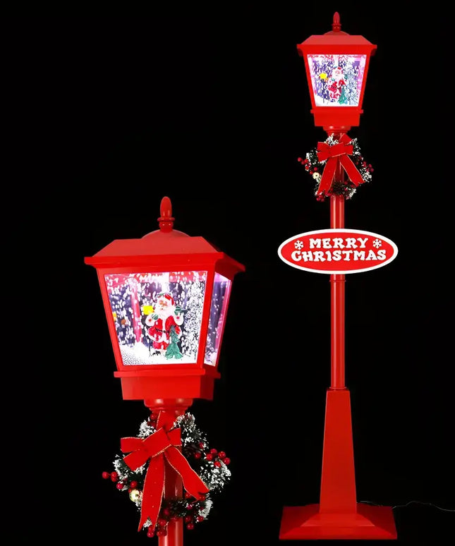 Red Christmas snow globe lamp post for outdoor holiday decoration at 1.8M musical Christmas post lamp LED outdoor decorations