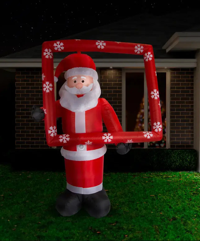 Inflatable Santa holding snowflake frame from 1.8M Musical Photo Op Santa Christmas Inflatable