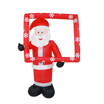 Inflatable Santa holding a snowflake-decorated frame from the 1.8M Musical Photo Op Santa Christmas Inflatable