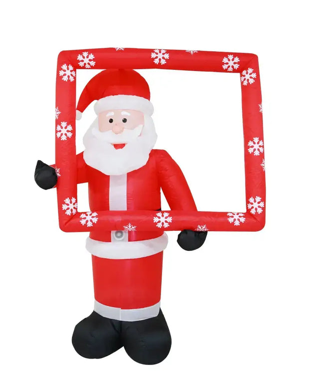 Inflatable Santa holding a snowflake-decorated frame from the 1.8M Musical Photo Op Santa Christmas Inflatable