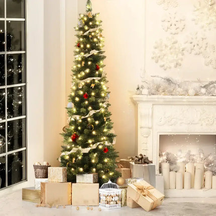 Decorated Christmas tree with presents showcasing Jingle Jollys 1.8m pre-lit Xmas tree