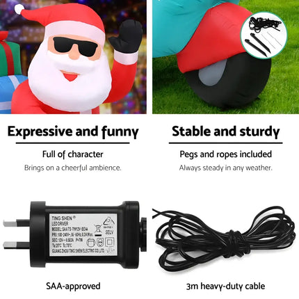 Inflatable Santa Claus with accessories on 1.8M Santa Motorbike LED Christmas Inflatable