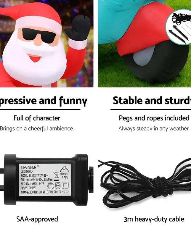 Inflatable Santa Claus with accessories on 1.8M Santa Motorbike LED Christmas Inflatable