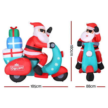 Inflatable Santa riding a scooter as featured in 1.8M Santa Motorbike LED Christmas Inflatable