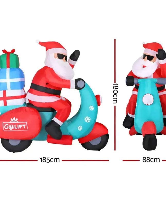 Inflatable Santa riding a scooter as featured in 1.8M Santa Motorbike LED Christmas Inflatable