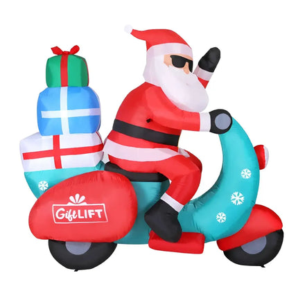 Inflatable Santa riding a scooter with gifts, 1.8M Santa Motorbike LED Christmas Inflatable