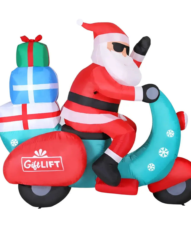 Inflatable Santa riding a scooter with gifts, 1.8M Santa Motorbike LED Christmas Inflatable
