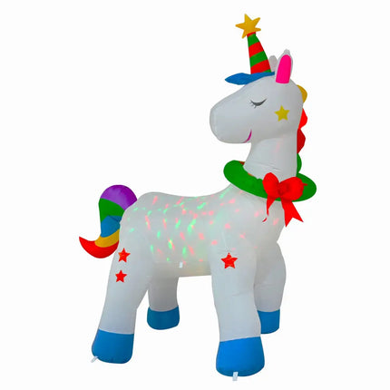 Inflatable Unicorn with Party Hat and Wreath for 1.8M Unicorn RGB Disco Light Christmas