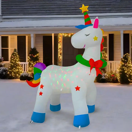 Inflatable Christmas unicorn decoration with RGB disco lights for festive celebrations