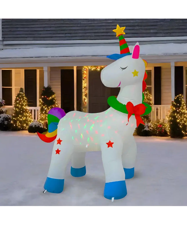 Inflatable Christmas unicorn decoration with RGB disco lights for festive celebrations
